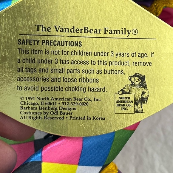 Vintage Fluffy Vanderbear 1991 Bal Masque Colombine Bear nwt - Picture 5 of 8